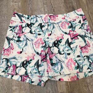 White House Black Market Floral Shorts Size 0 Pink Teal Black White